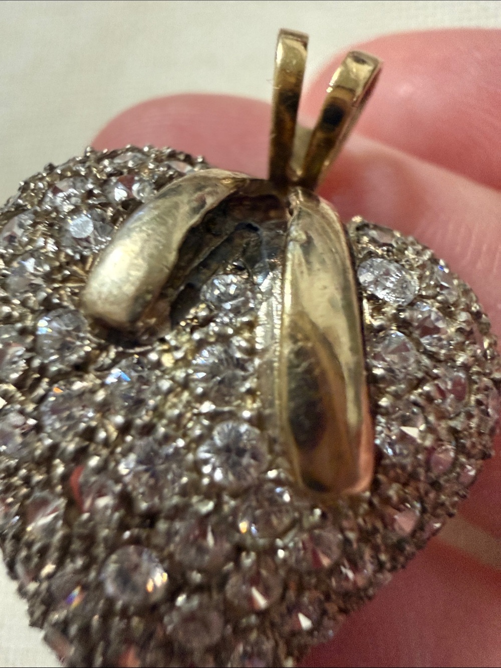 14K (585) & 925 Sterling Silver Strawberry Pendant W/Clear Crystal Pave - Picture 7 of 17